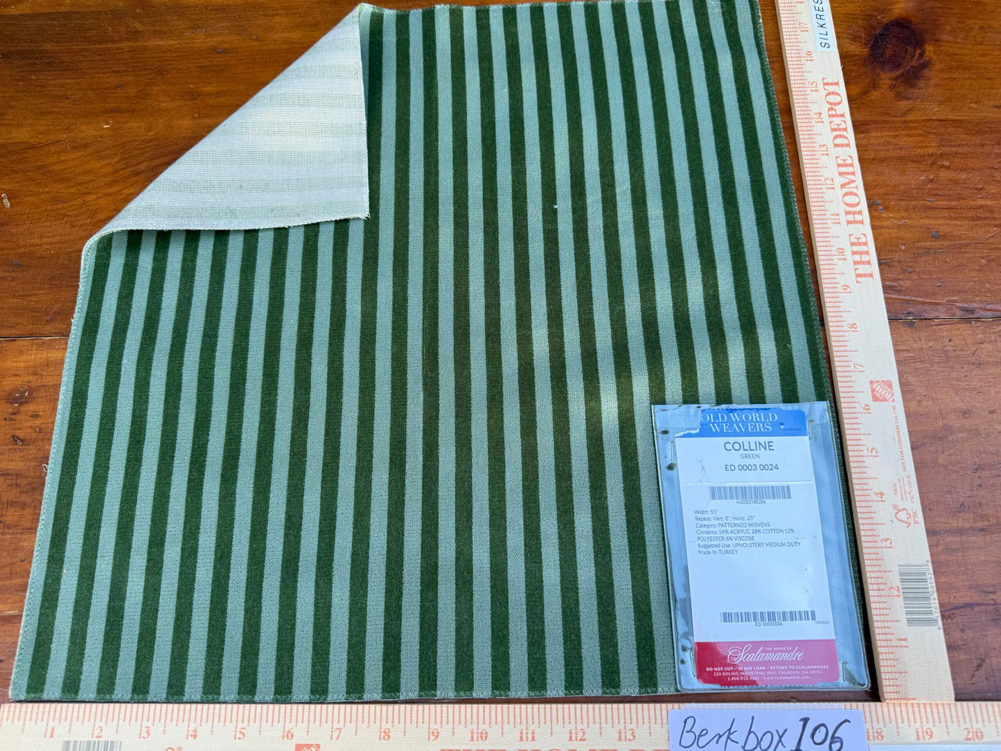 26 Berkbox106 18" x 18" Square Scalamandre Old World Weavers Colline Green White Stripe Velvet