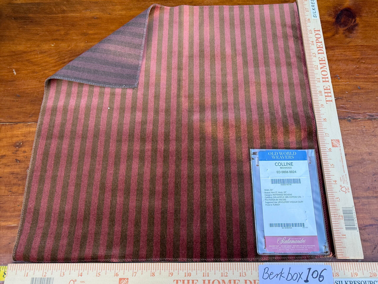 27 Berkbox106 18" x 18" Square Scalamandre Old World Weavers Colline Redwood Red Stripe Velvet
