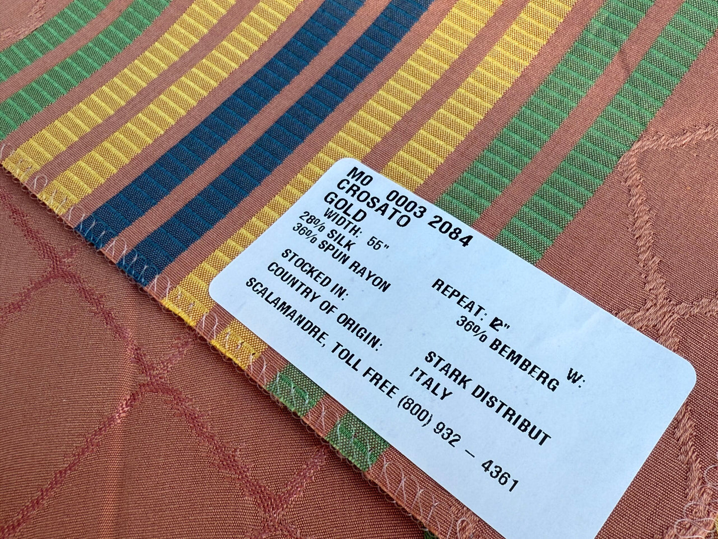 29 Berkbox106 18" x 18" Square Scalamandre Old World Weavers Crosato Gold Stripe Red Yellow Green Diamond Geometric MSRP USD 344/y