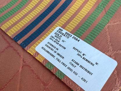 29 Berkbox106 18" x 18" Square Scalamandre Old World Weavers Crosato Gold Stripe Red Yellow Green Diamond Geometric MSRP USD 344/y
