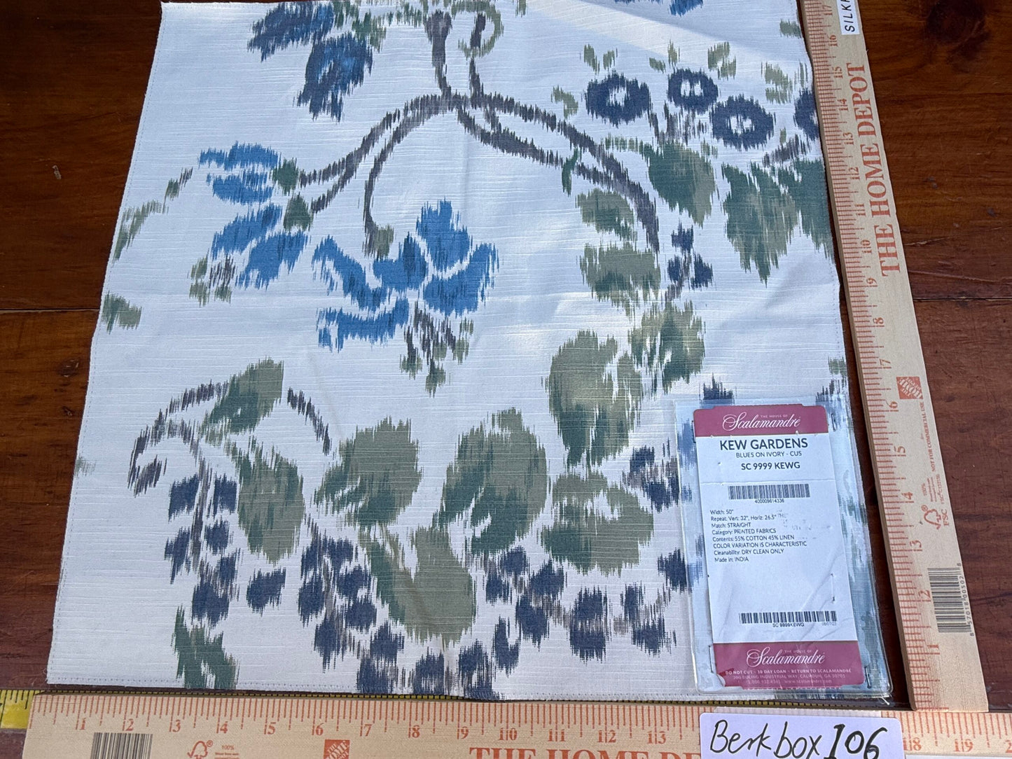 32 Berkbox106 18" x 18" Square Scalamandre Kew Gardens Blues on Ivory - Cus Green Blue Floral Botanical