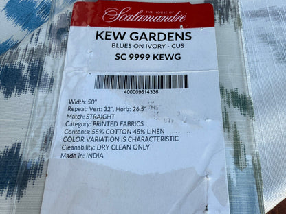32 Berkbox106 18" x 18" Square Scalamandre Kew Gardens Blues on Ivory - Cus Green Blue Floral Botanical
