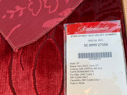 39 Berkbox106 17" x 17" Square Scalamandre Stan Hwet Silk Velvet Damask Special Red Velvet