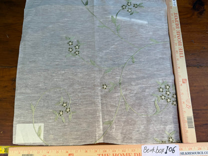 40 Berkbox106 17" x 17" Square Scalamandre Nirali Endive Dreamy Silk Linen Sheer with Embroidery Green on White Floral Silk Linen MSRP USD 238/y