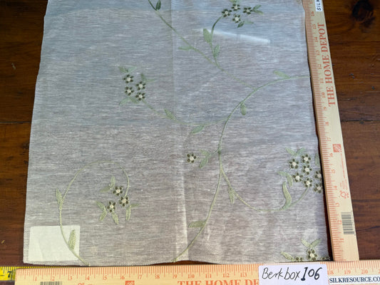 40 Berkbox106 17" x 17" Square Scalamandre Nirali Endive Dreamy Silk Linen Sheer with Embroidery Green on White Floral Silk Linen MSRP USD 238/y