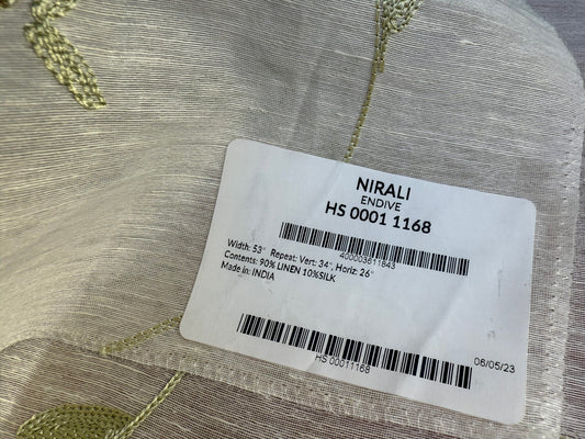 40 Berkbox106 17" x 17" Square Scalamandre Nirali Endive Dreamy Silk Linen Sheer with Embroidery Green on White Floral Silk Linen MSRP USD 238/y