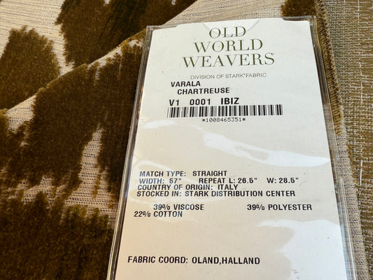 54 Berkbox106 25" x 27" Square Scalamandre Square Varala Chartreuse Brown White Cut Velvet Brown MSRP USD 200+