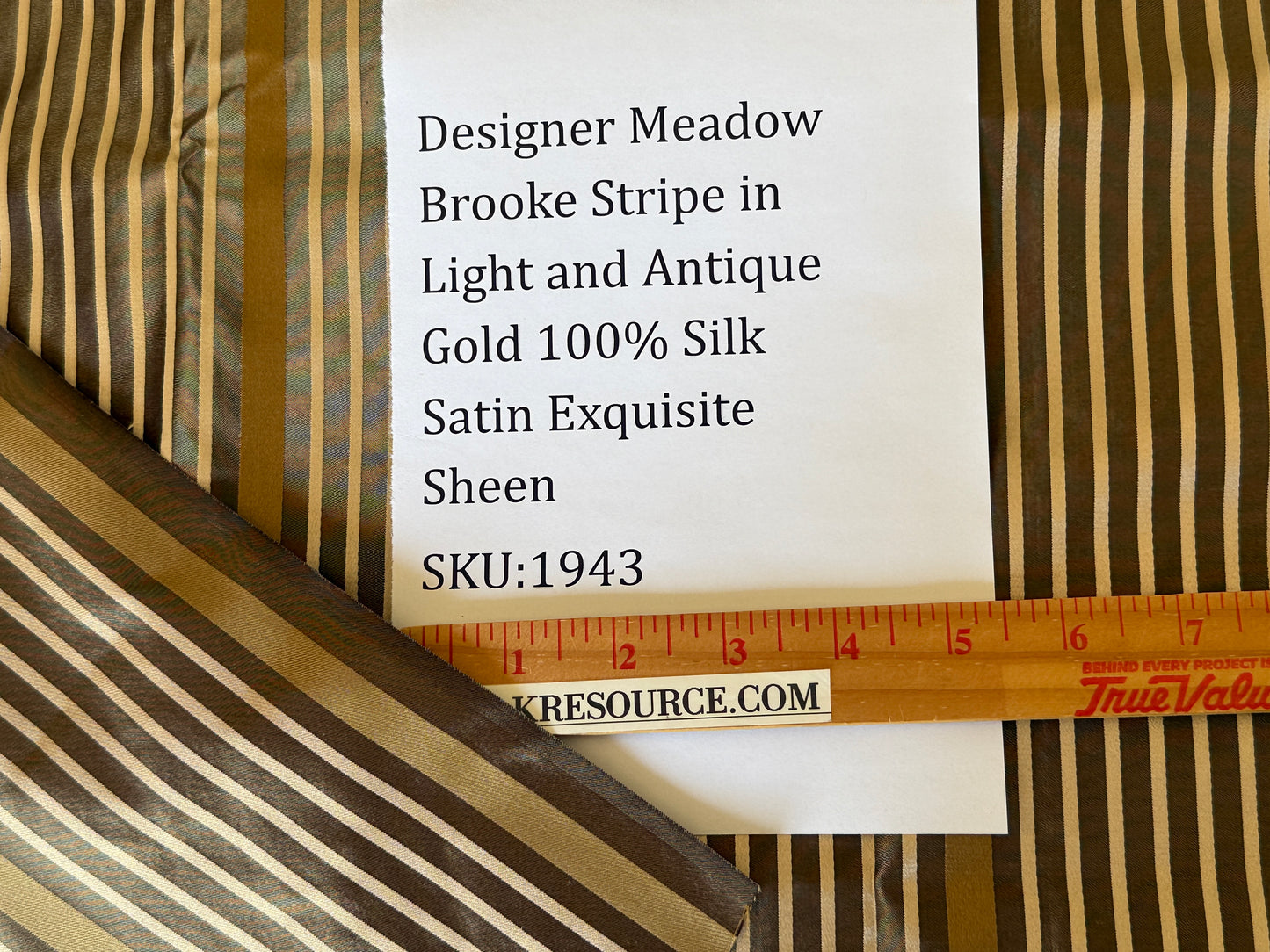 Designer Meadow Brooke Stripe in  Chocolate Brown Light and Antique Gold 100% Silk Satin