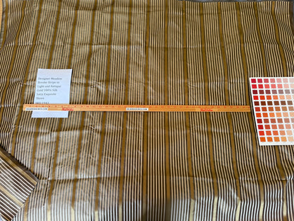 Designer Meadow Brooke Stripe in  Chocolate Brown Light and Antique Gold 100% Silk Satin