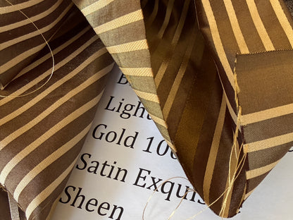 Designer Meadow Brooke Stripe in  Chocolate Brown Light and Antique Gold 100% Silk Satin