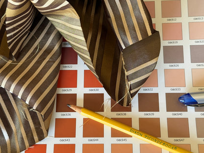 Designer Meadow Brooke Stripe in  Chocolate Brown Light and Antique Gold 100% Silk Satin