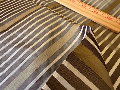 Designer Meadow Brooke Stripe in  Chocolate Brown Light and Antique Gold 100% Silk Satin