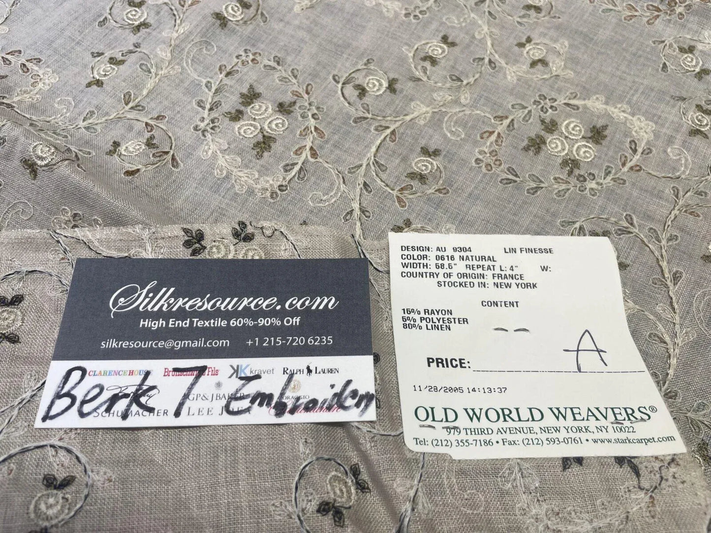 1 Berkbox7 Scalamandre Embroidery Lin Finesse Natural Gray 27"wx32"l