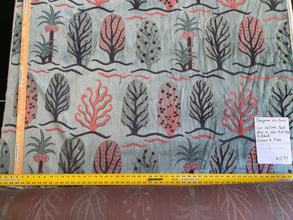 By Yard Designer Cut Velvet Le Foret Tree Forest Fairy Tale Teal Blue Hot Pink Silky