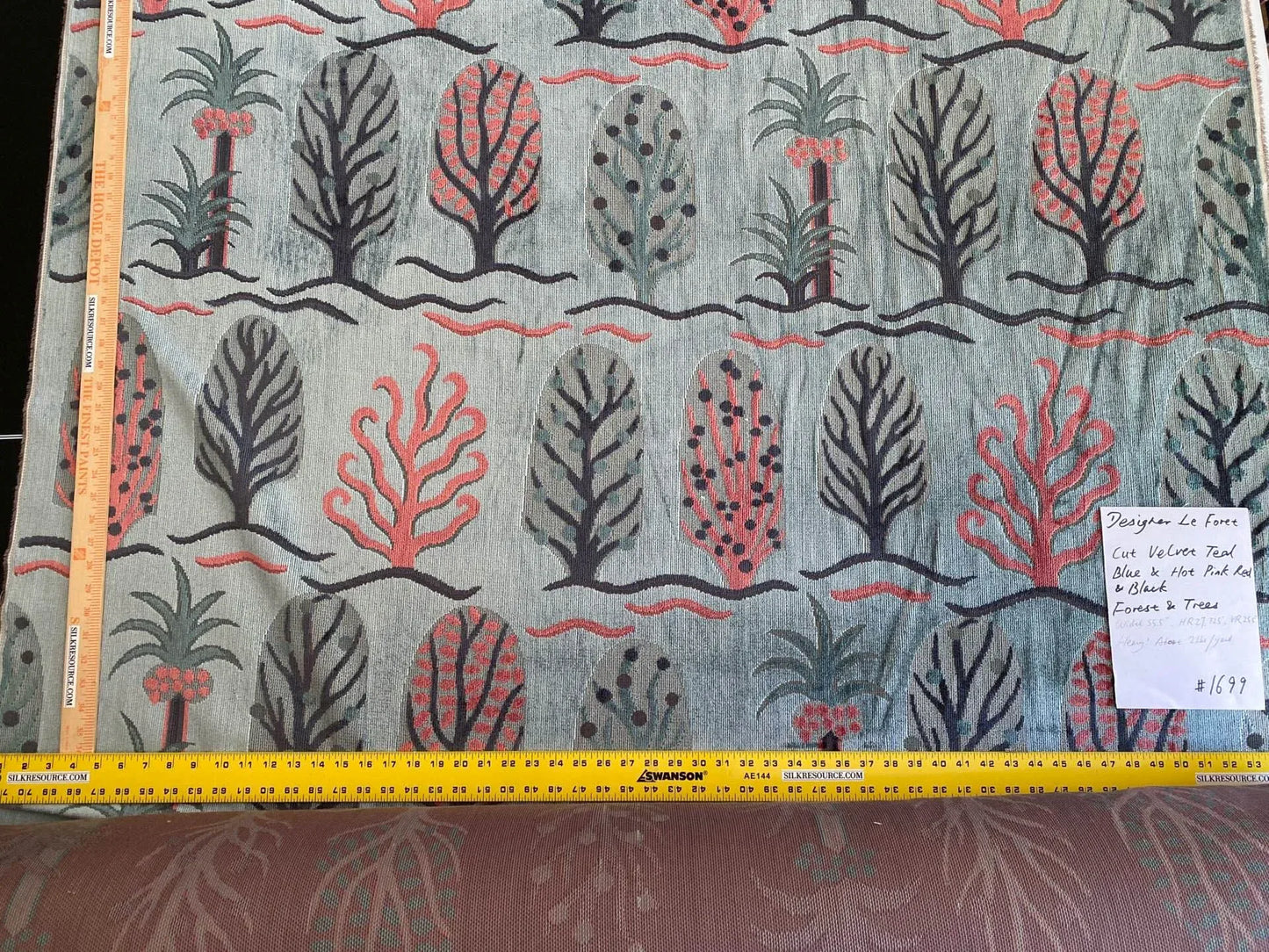 Designer Cut Velvet Le Foret Tree Fairy Tale Teal Blue Hot Pink Silky