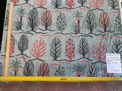 By Yard Designer Cut Velvet Le Foret Tree Forest Fairy Tale Teal Blue Hot Pink Silky