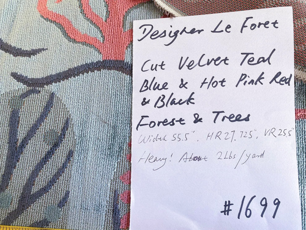 By Yard Designer Cut Velvet Le Foret Tree Forest Fairy Tale Teal Blue Hot Pink Silky