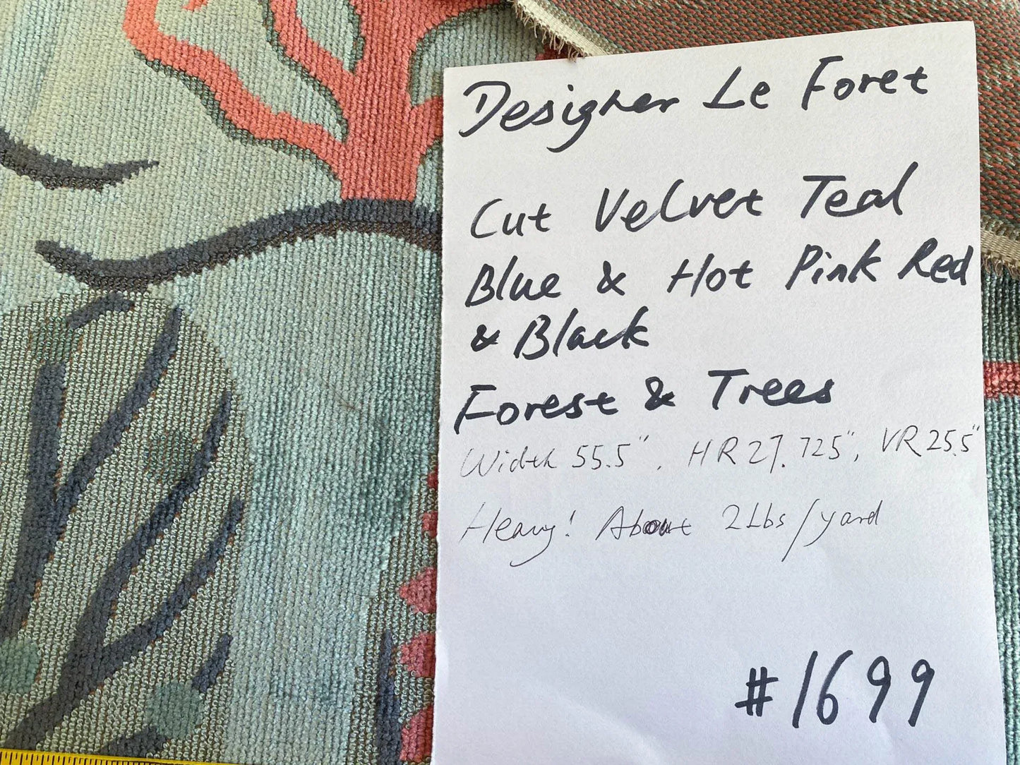 Designer Cut Velvet Le Foret Tree Fairy Tale Teal Blue Hot Pink Silky