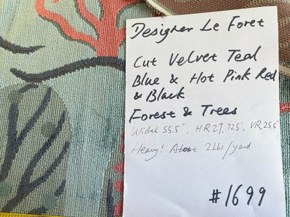 Designer Cut Velvet Le Foret Tree Fairy Tale Teal Blue Hot Pink Silky