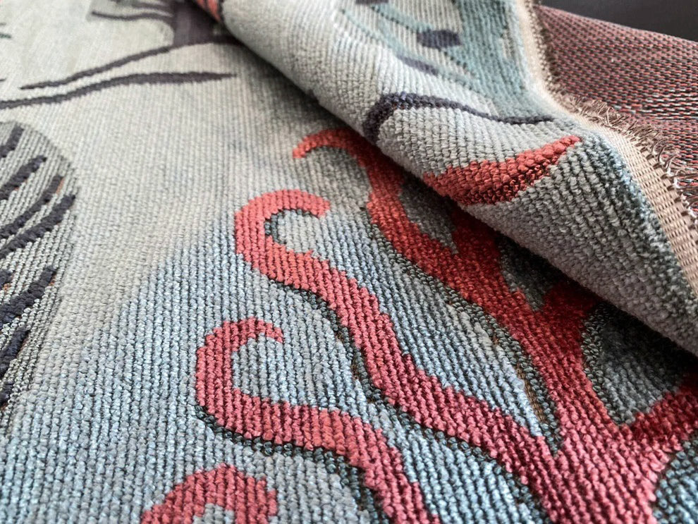 By Yard Designer Cut Velvet Le Foret Tree Forest Fairy Tale Teal Blue Hot Pink Silky