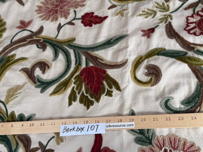 1 Berkbox107 2yards x 47"w Scalamandre Old World Weavers Devin Crewel Pastel Floral Botanical Wool Embroidery on Cotton Beige MSRP USD456/y