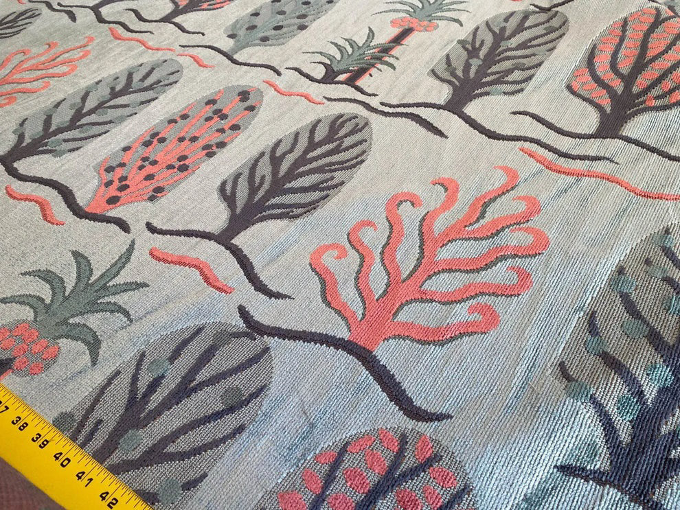 By Yard Designer Cut Velvet Le Foret Tree Forest Fairy Tale Teal Blue Hot Pink Silky