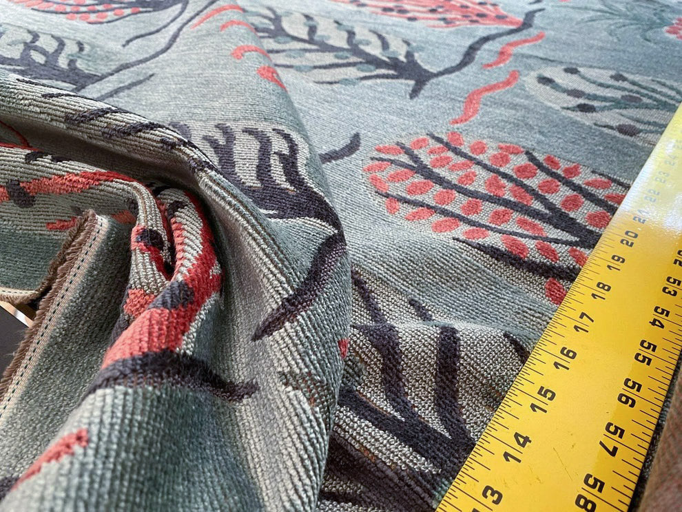 By Yard Designer Cut Velvet Le Foret Tree Forest Fairy Tale Teal Blue Hot Pink Silky
