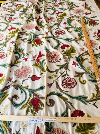 1 Berkbox107 2yards x 47"w Scalamandre Old World Weavers Devin Crewel Pastel Floral Botanical Wool Embroidery on Cotton Beige MSRP USD456/y