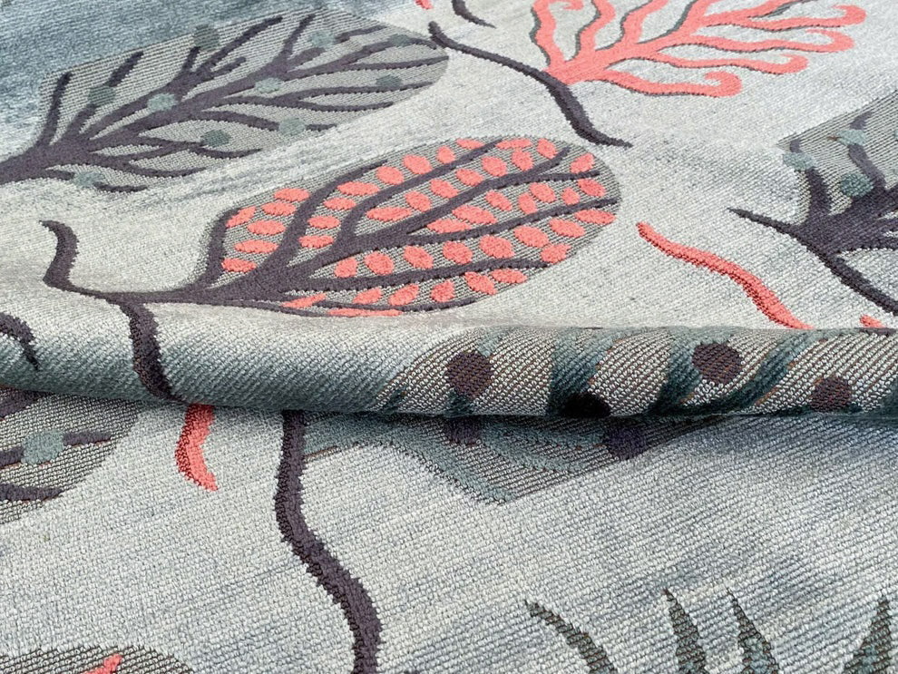 By Yard Designer Cut Velvet Le Foret Tree Forest Fairy Tale Teal Blue Hot Pink Silky