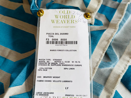 2 Berkbox107 2.4yards x 55"w  Scalamandre Old World Weavers Piazza Del Duomo Silk Linen Teal Blue White Marco Foresti Collection MSRP USD 600+/y