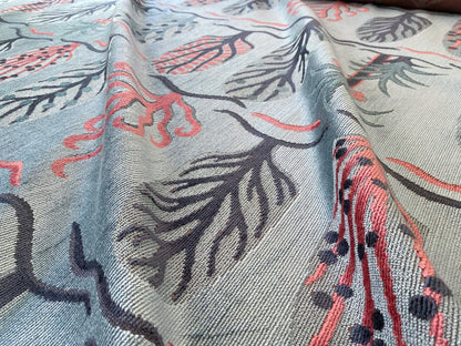 By Yard Designer Cut Velvet Le Foret Tree Forest Fairy Tale Teal Blue Hot Pink Silky