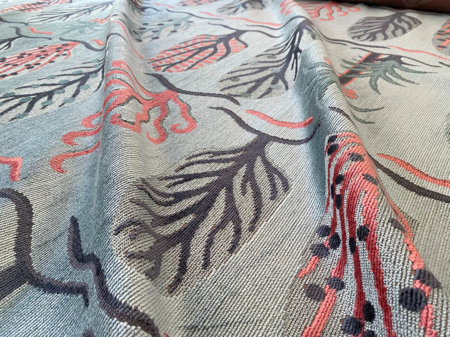 Designer Cut Velvet Le Foret Tree Fairy Tale Teal Blue Hot Pink Silky