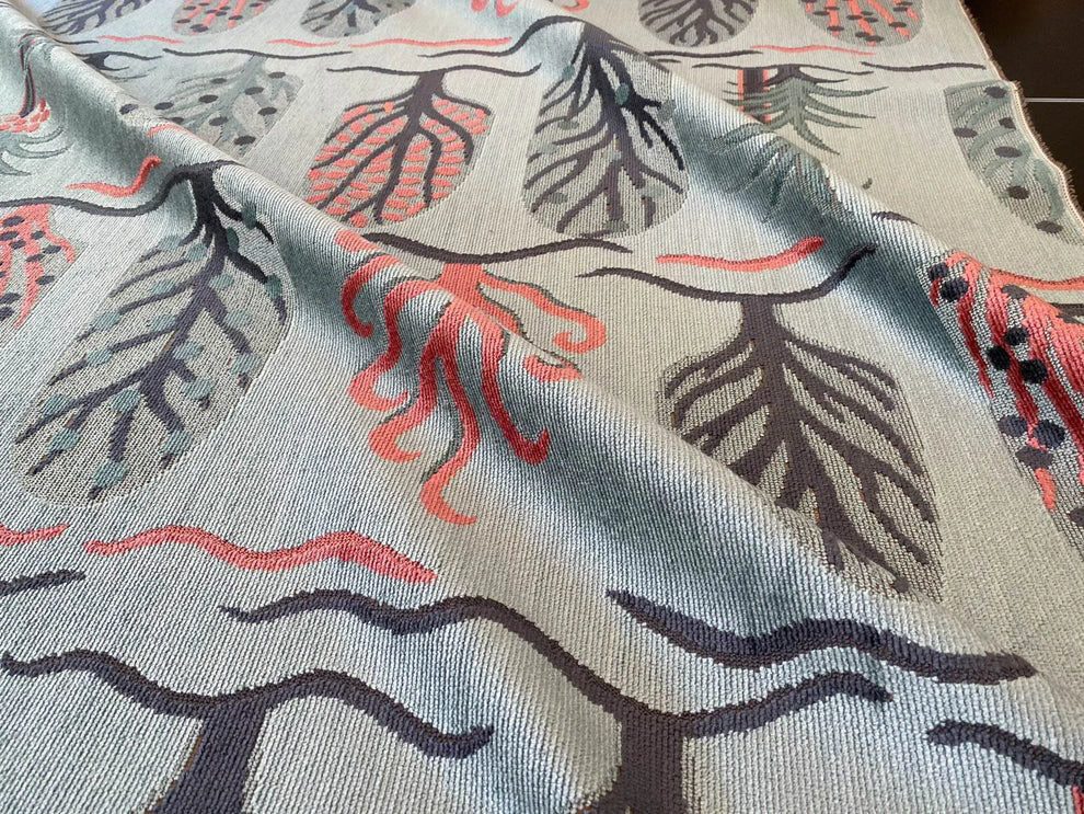 By Yard Designer Cut Velvet Le Foret Tree Forest Fairy Tale Teal Blue Hot Pink Silky