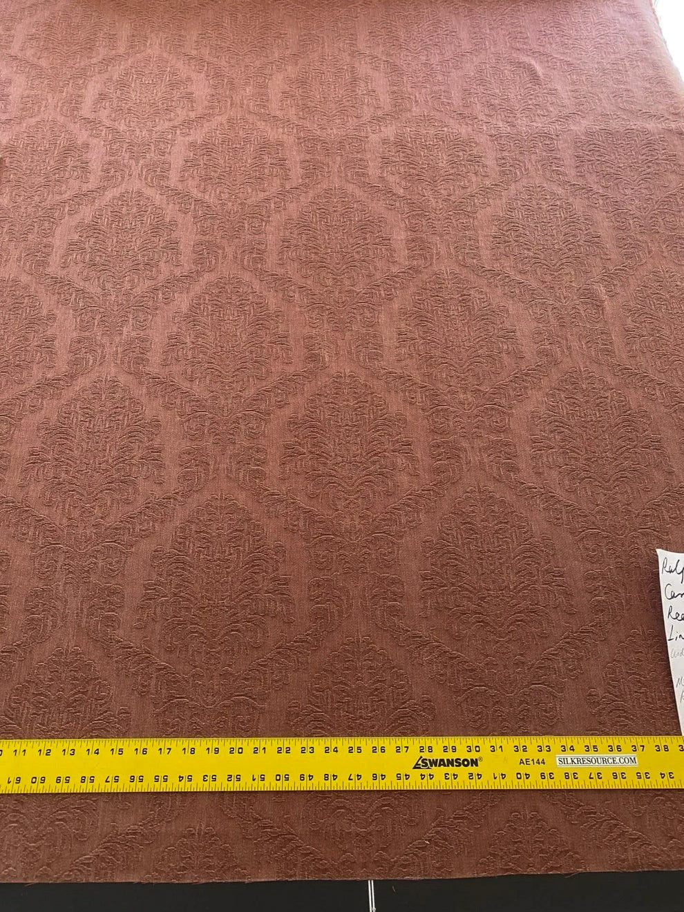 By Yard Ralph Lauren Carmine Red Raspberry Stoned Washed Linen Damask in Renaissance Medallion
