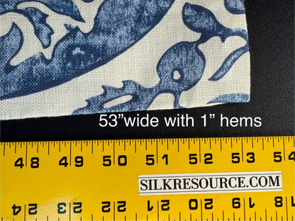 4 Berkbox107 1.2yards Scalamandre Luciana Damask Linen Print Denim Print Blue White MSRP USD 346/y