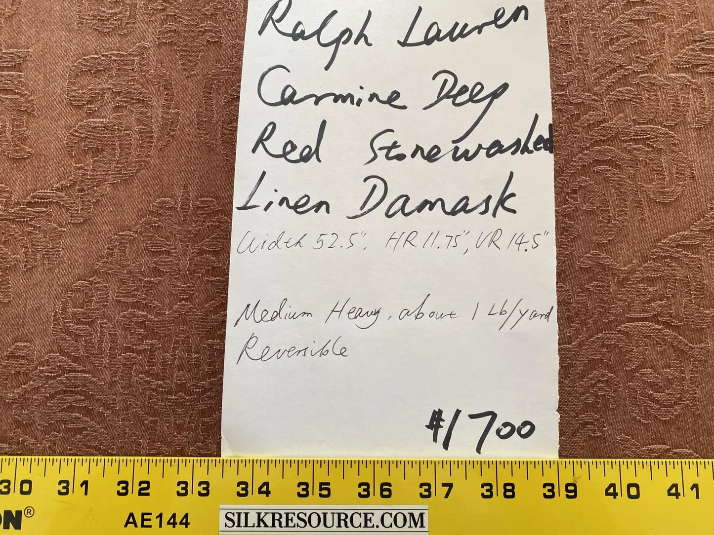 Ralph Lauren Carmine Red Raspberry Stoned Washed Linen Damask in Renaissance Medallion