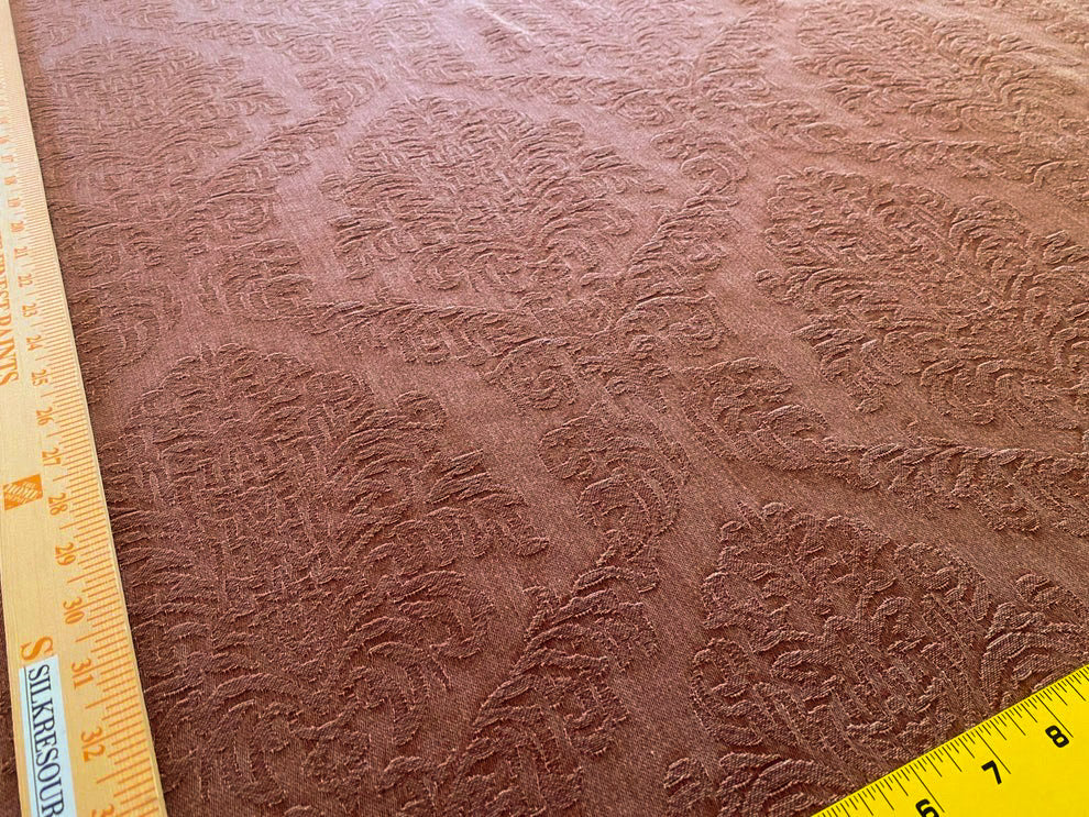 By Yard Ralph Lauren Carmine Red Raspberry Stoned Washed Linen Damask in Renaissance Medallion