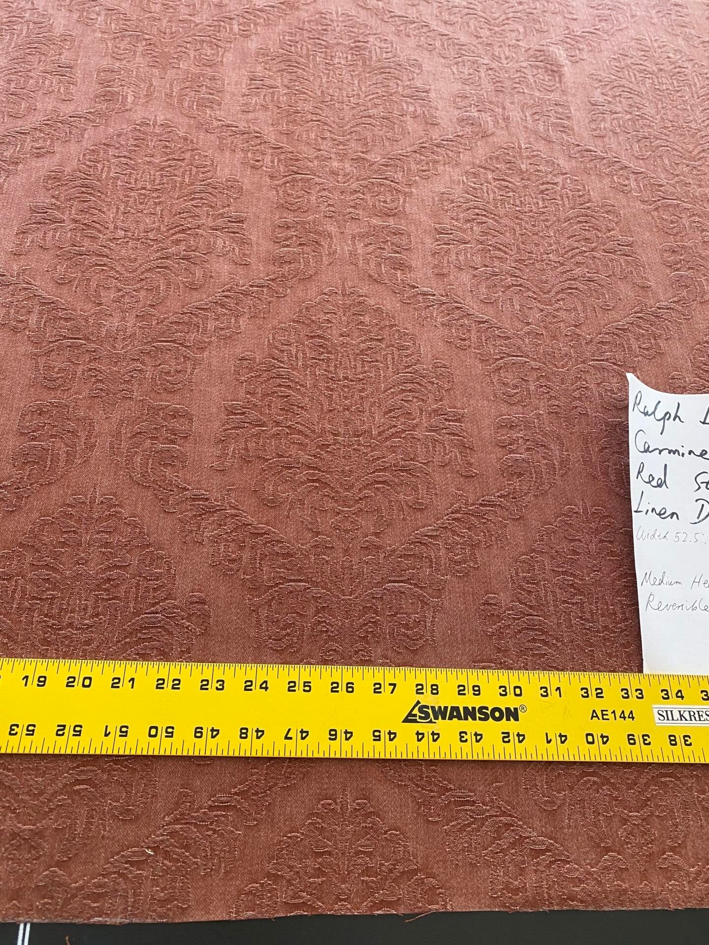 Ralph Lauren Carmine Red Raspberry Stoned Washed Linen Damask in Renaissance Medallion