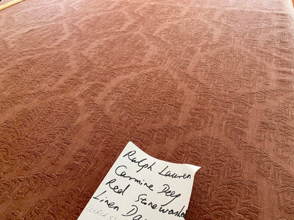 Ralph Lauren Carmine Red Raspberry Stoned Washed Linen Damask in Renaissance Medallion