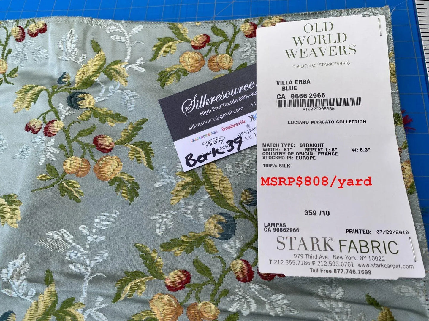 7 Berkbox39 Scalamandre Old World Weavers Silk Villa Erba Blue MSRP USD 808/Yard