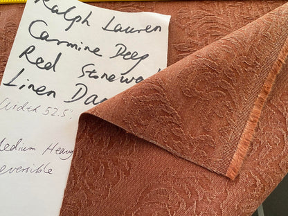 Ralph Lauren Carmine Red Raspberry Stoned Washed Linen Damask in Renaissance Medallion