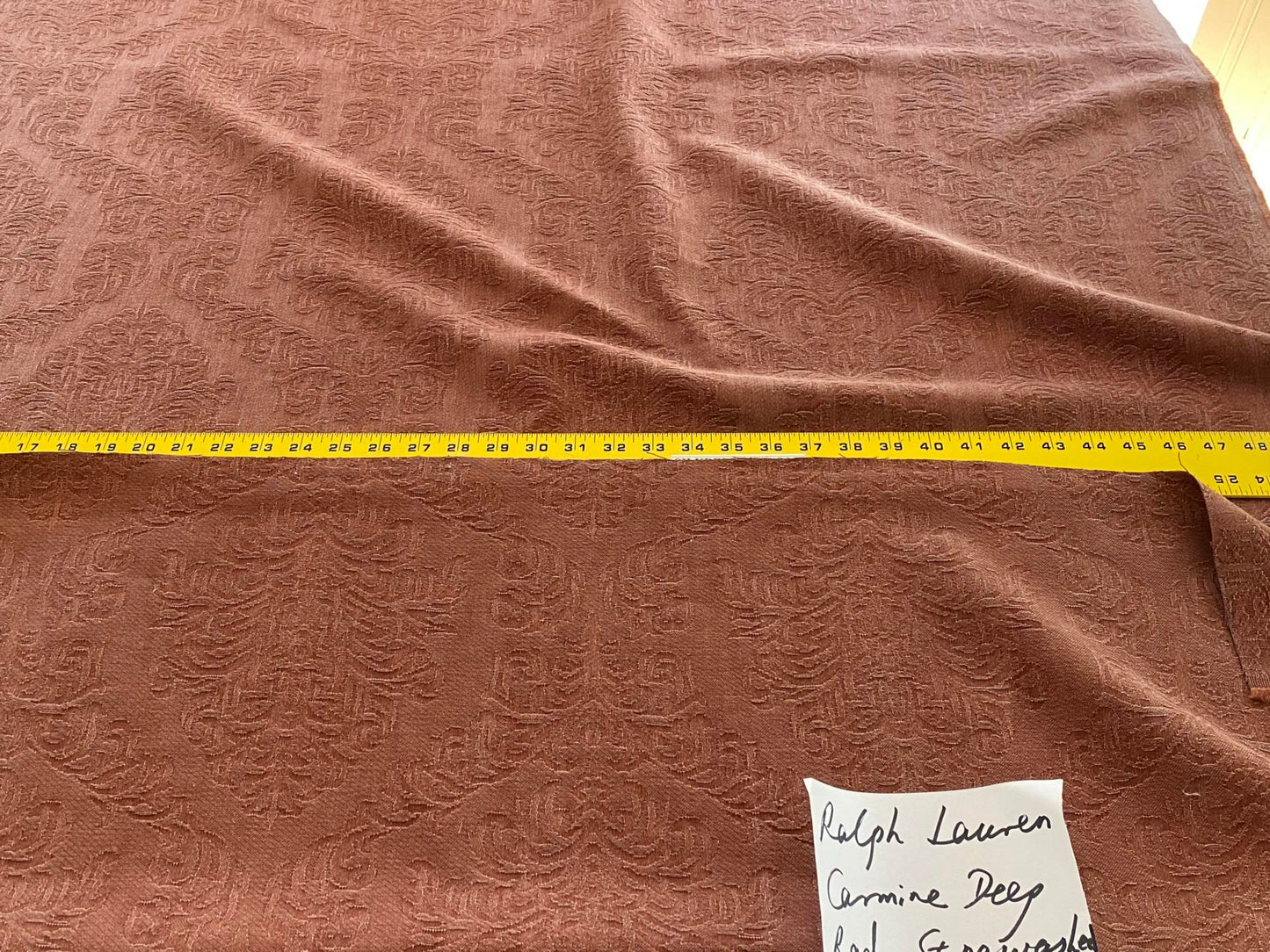 Ralph Lauren Carmine Red Raspberry Stoned Washed Linen Damask in Renaissance Medallion