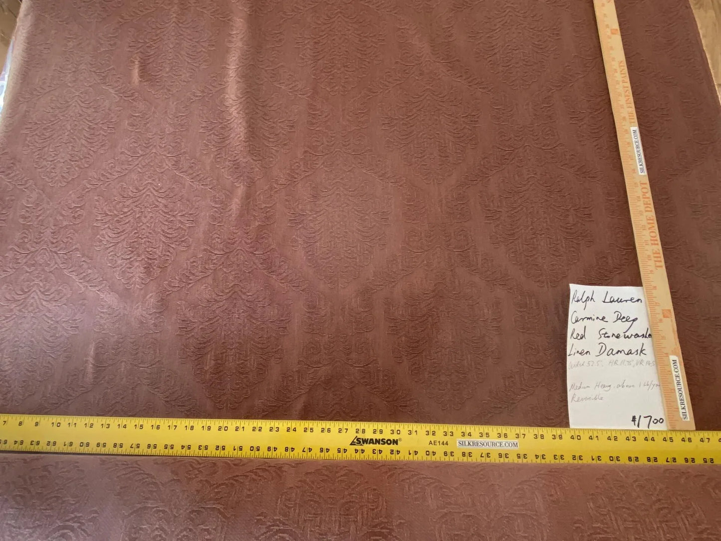 Ralph Lauren Carmine Red Raspberry Stoned Washed Linen Damask in Renaissance Medallion