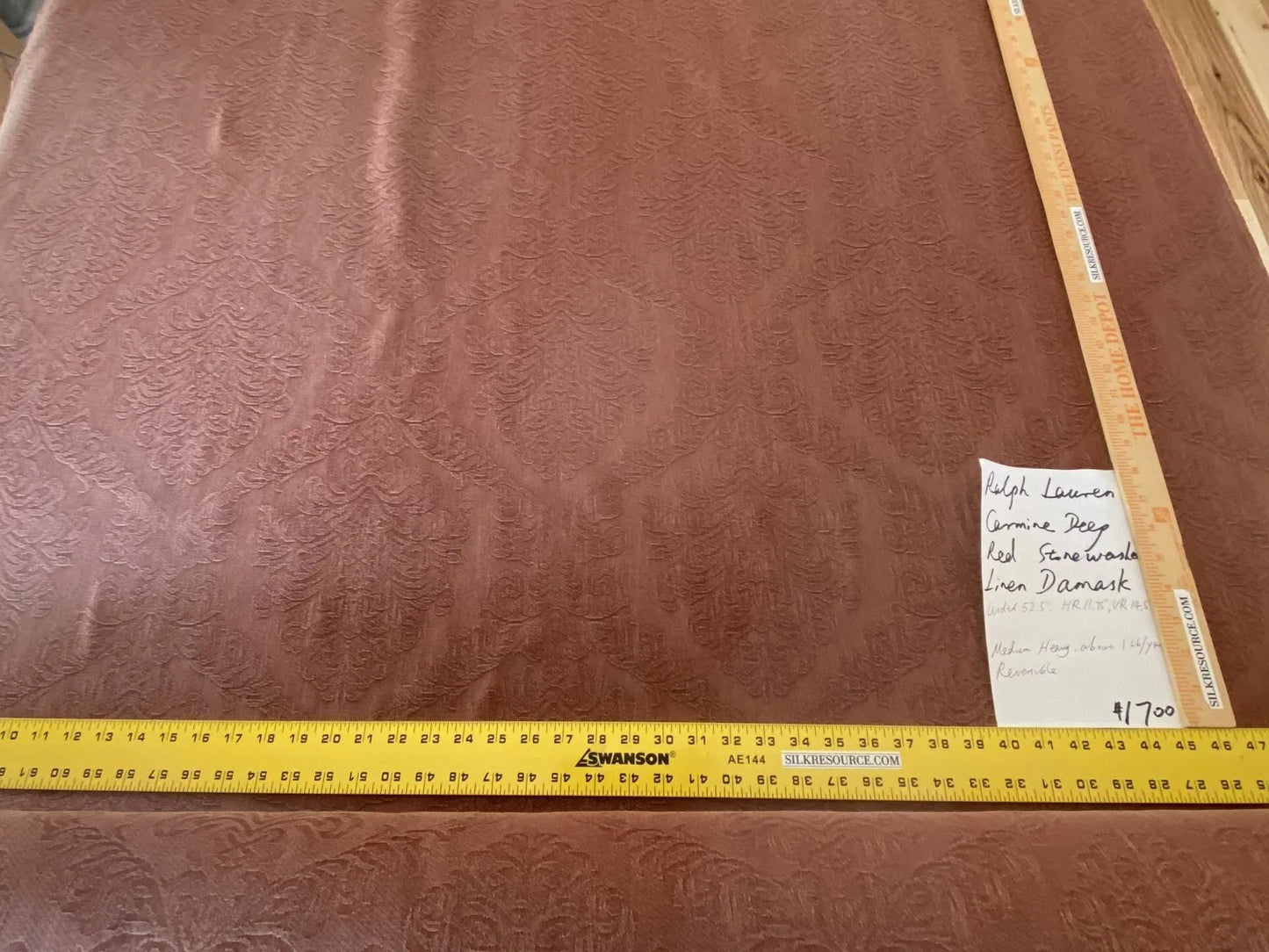 Ralph Lauren Carmine Red Raspberry Stoned Washed Linen Damask in Renaissance Medallion