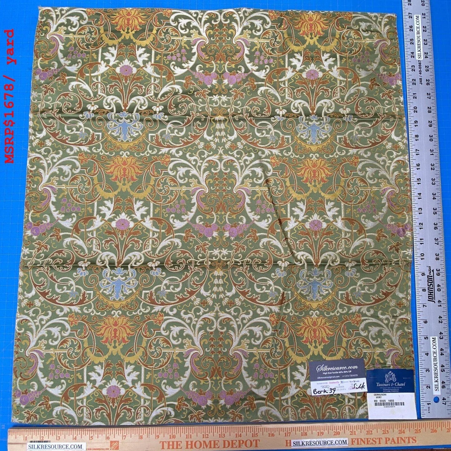 Tassinari &amp; Chatel Scalamandre Cernuschi Vert Green Silk Brocade MSRP USD 2128/Y