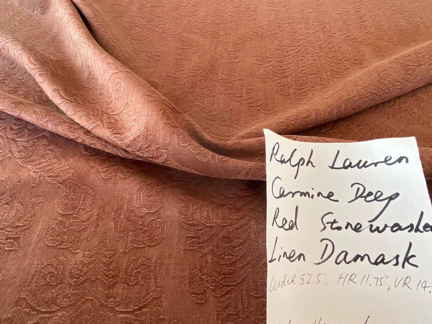 Ralph Lauren Carmine Red Raspberry Stoned Washed Linen Damask in Renaissance Medallion