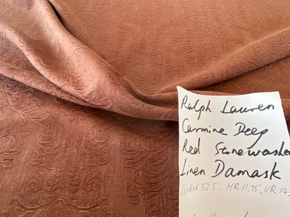 Ralph Lauren Carmine Red Raspberry Stoned Washed Linen Damask in Renaissance Medallion