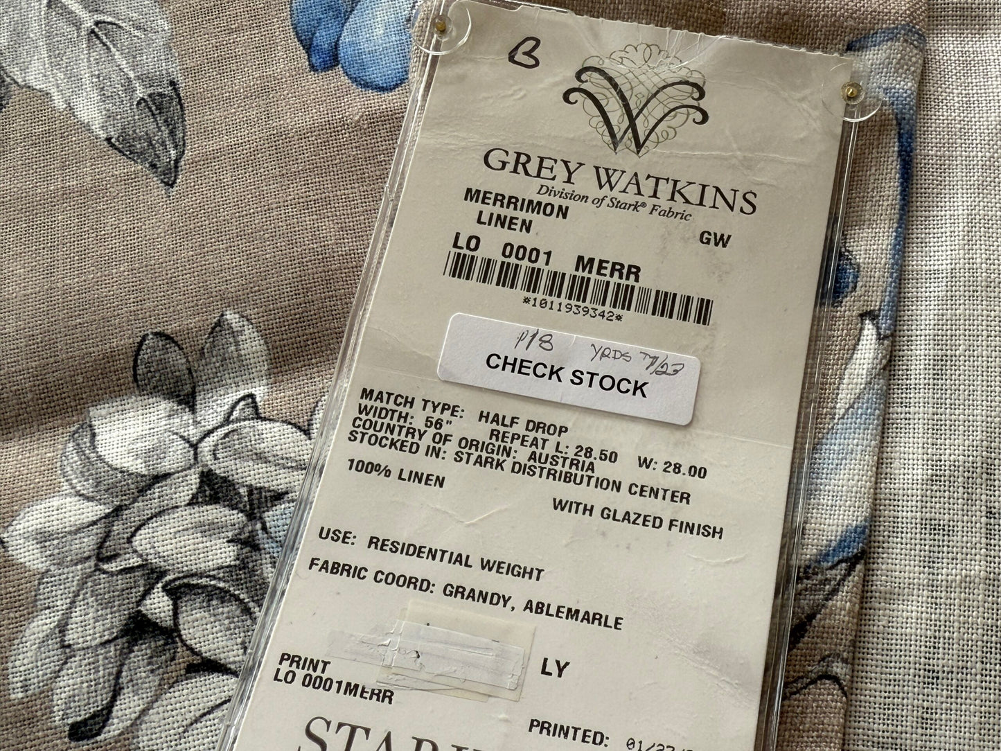 7 Berkbox107 1.2yards Scalamandre Grey Watkins Merrimon Linen Gray Floral 100% Linen with Glazed finish MSRP 346/y