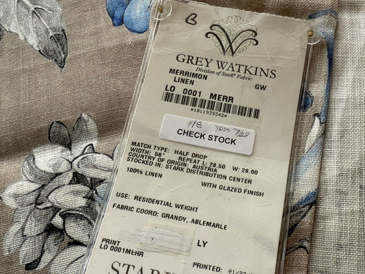 7 Berkbox107 1.2yards Scalamandre Grey Watkins Merrimon Linen Gray Floral 100% Linen with Glazed finish MSRP 346/y