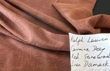 By Yard Ralph Lauren Carmine Red Raspberry Stoned Washed Linen Damask in Renaissance Medallion